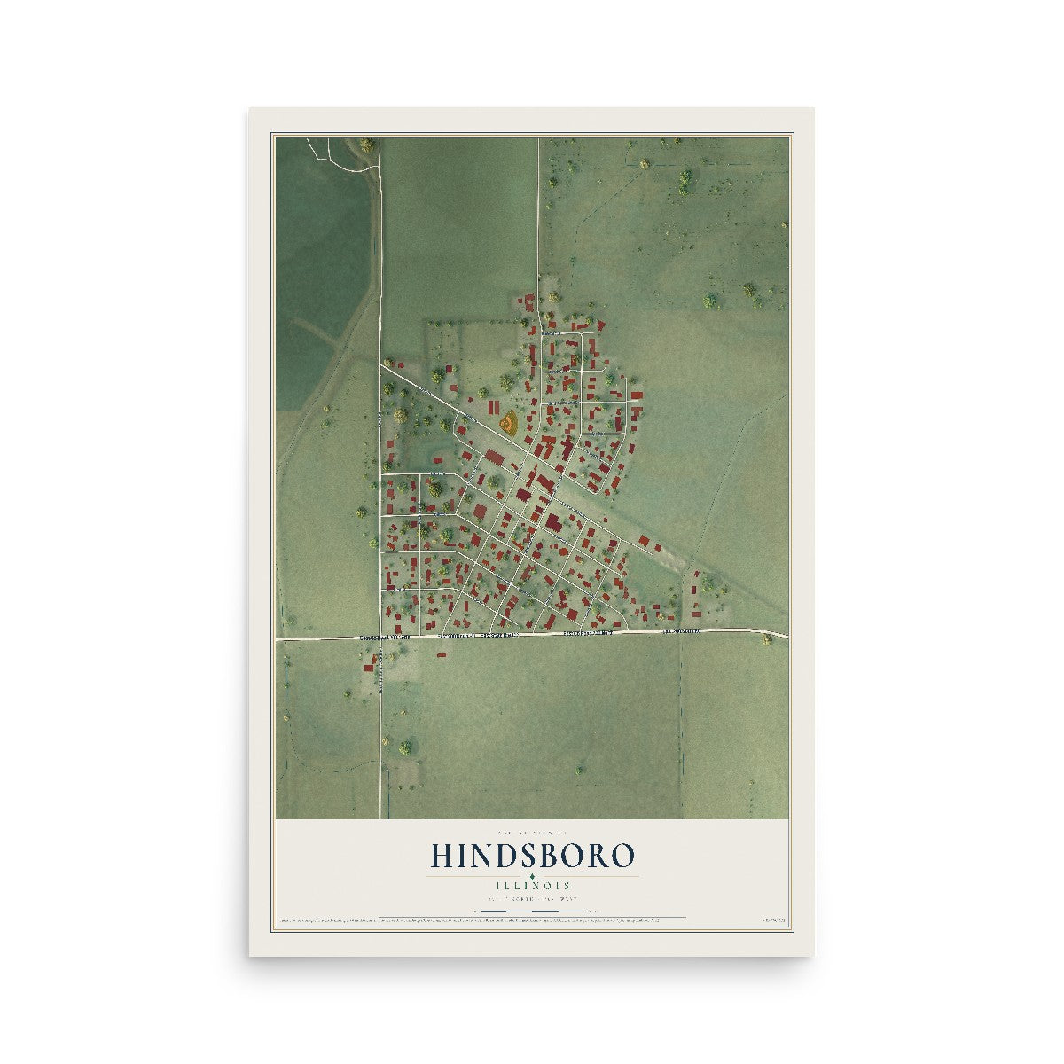Map of Hindsboro, Illinois, 12 x 18 inch unframed archival matte print