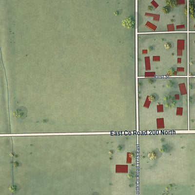 Second close-up of the map of Hindsboro, Illinois print showing more streets and buildings