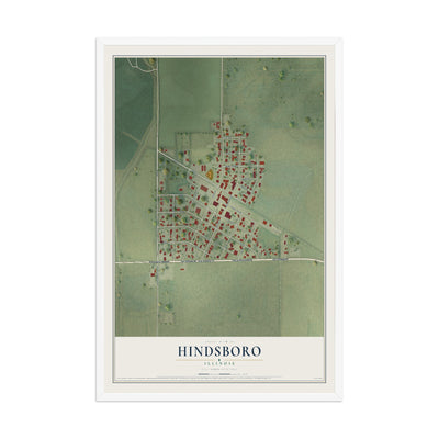 Map of Hindsboro, Illinois, 12 x 18 inch print in a white wood frame