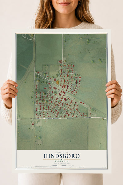 Map of Hindsboro, Illinois, 18 x 24 inch unframed archival matte print
