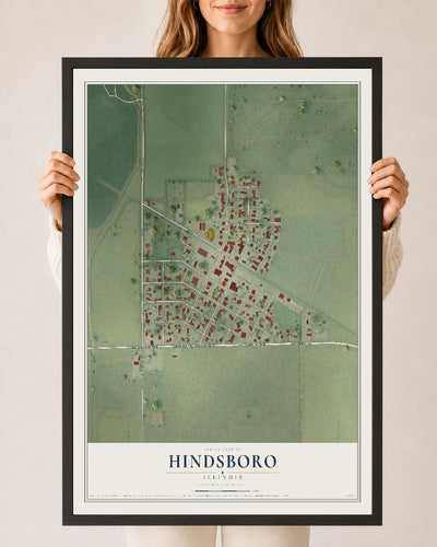 Map of Hindsboro, Illinois, 24 x 36 inch print in a black wood frame