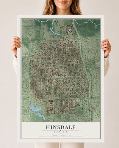 Map of Hinsdale, Illinois, 24 x 36 inch unframed archival matte print