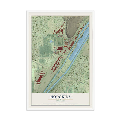 Map of Hodgkins, Illinois, 12 x 18 inch print in a white wood frame