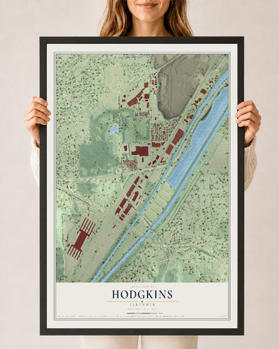 Map of Hodgkins, Illinois, 24 x 36 inch print in a black wood frame