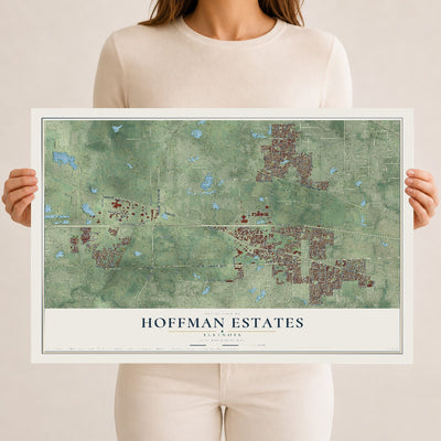 Map of Hoffman Estates, Illinois, 12 x 18 inch unframed archival matte print