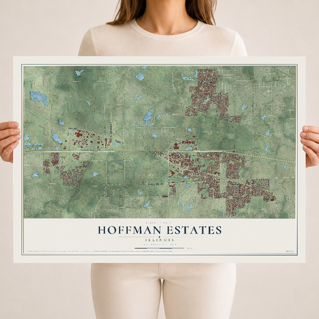 Map of Hoffman Estates, Illinois, 18 x 24 inch unframed archival matte print