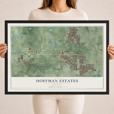 Map of Hoffman Estates, Illinois, 18 x 24 inch print in a black wood frame