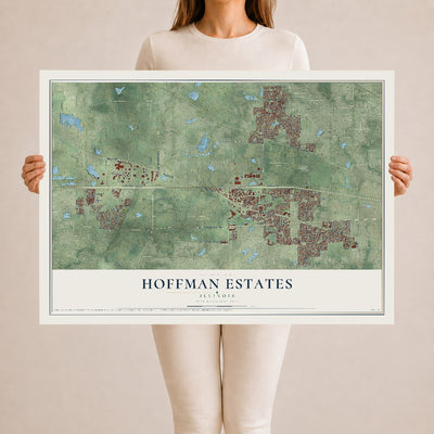 Map of Hoffman Estates, Illinois, 24 x 36 inch unframed archival matte print