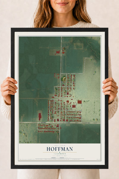 Map of Hoffman, Illinois, 18 x 24 inch print in a black wood frame