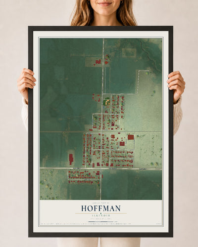 Map of Hoffman, Illinois, 24 x 36 inch print in a black wood frame