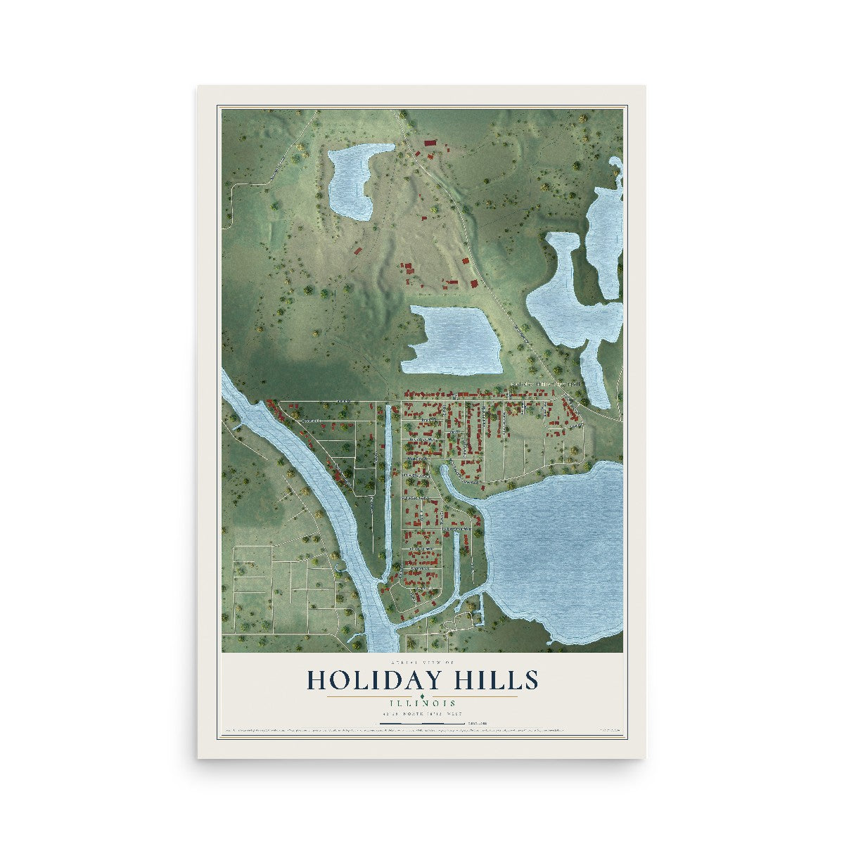 Map of Holiday Hills, Illinois, 12 x 18 inch unframed archival matte print