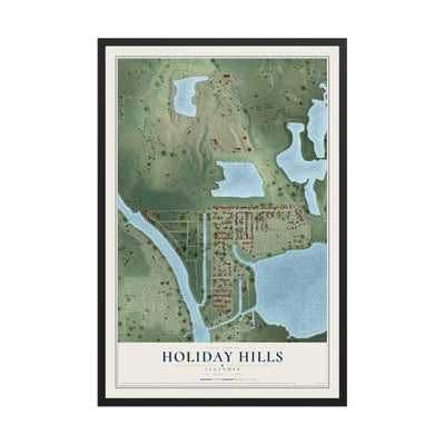 Map of Holiday Hills, Illinois, 12 x 18 inch print in a black wood frame