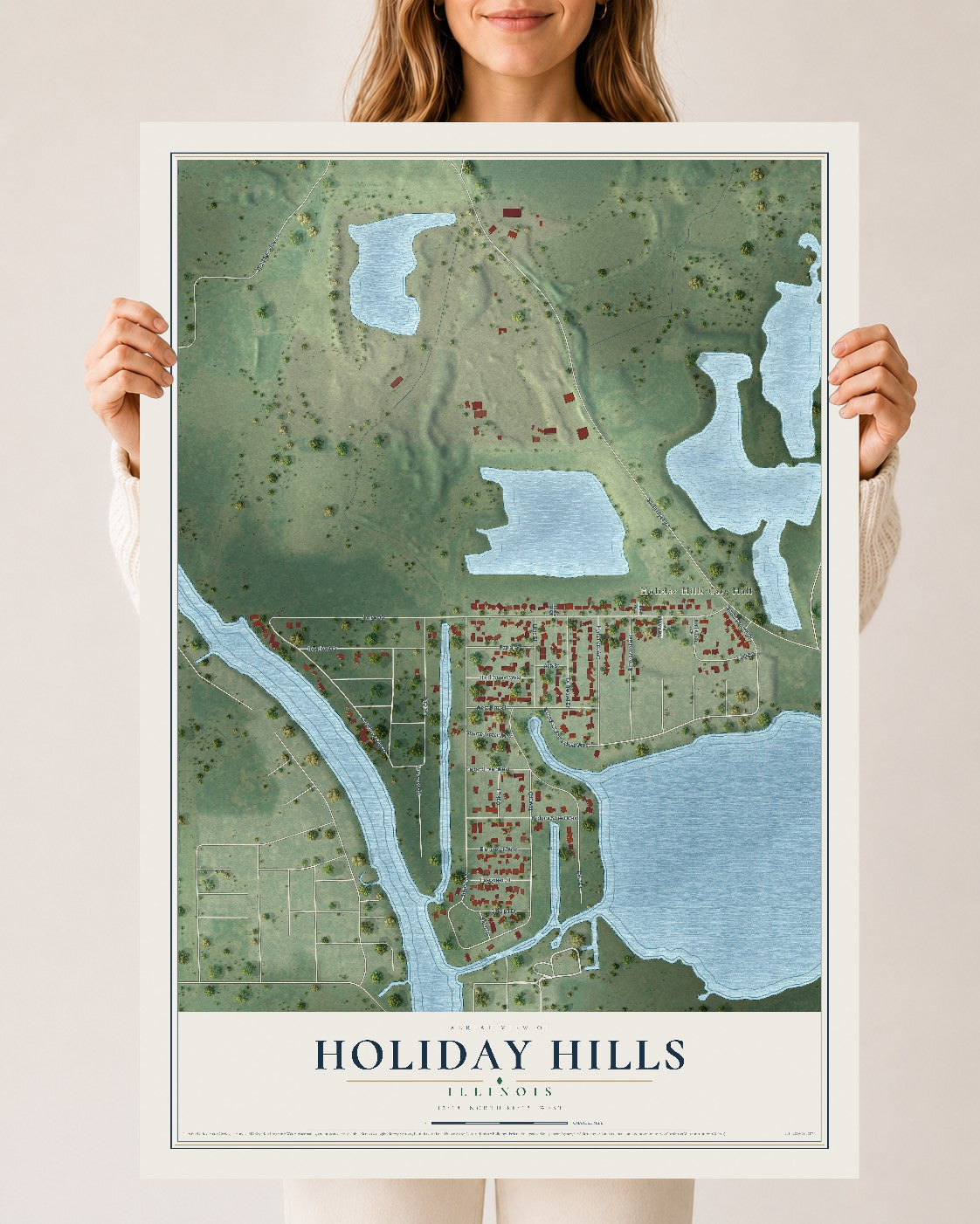 Map of Holiday Hills, Illinois, 24 x 36 inch unframed archival matte print