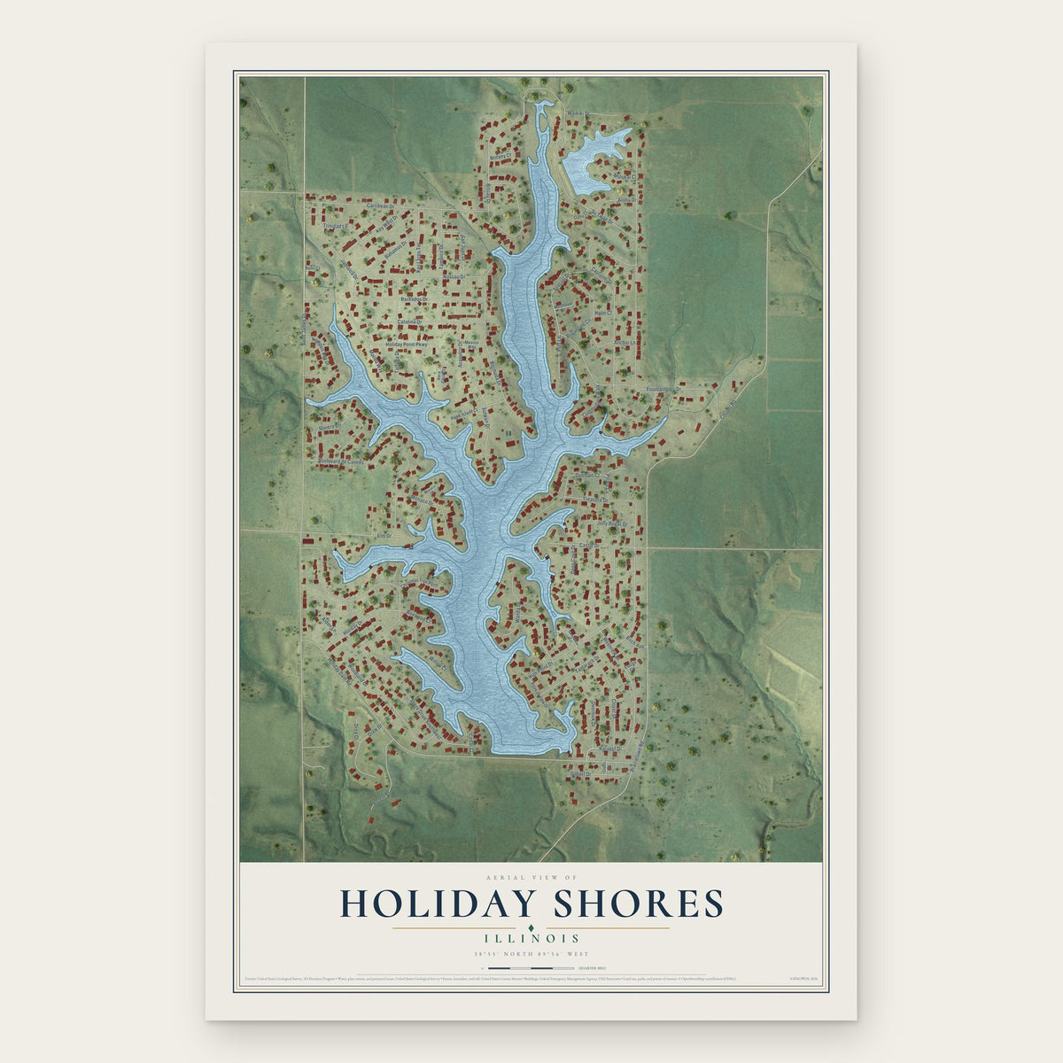 Holiday Shores, Illinois map print, the full design