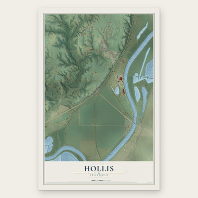 Hollis, Illinois map print, the full design