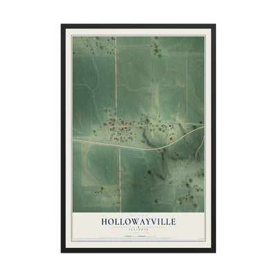 Map of Hollowayville, Illinois, 12 x 18 inch print in a black wood frame