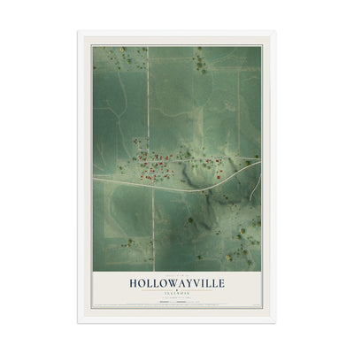 Map of Hollowayville, Illinois, 12 x 18 inch print in a white wood frame