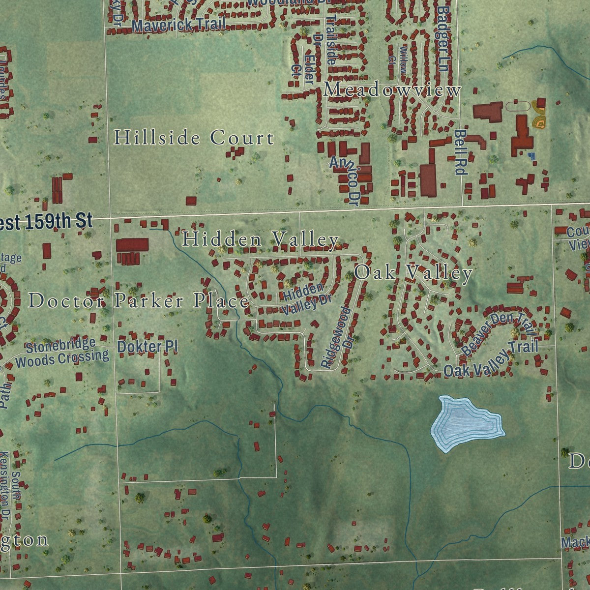 Second close-up of the map of Homer Glen, Illinois print showing more streets and buildings