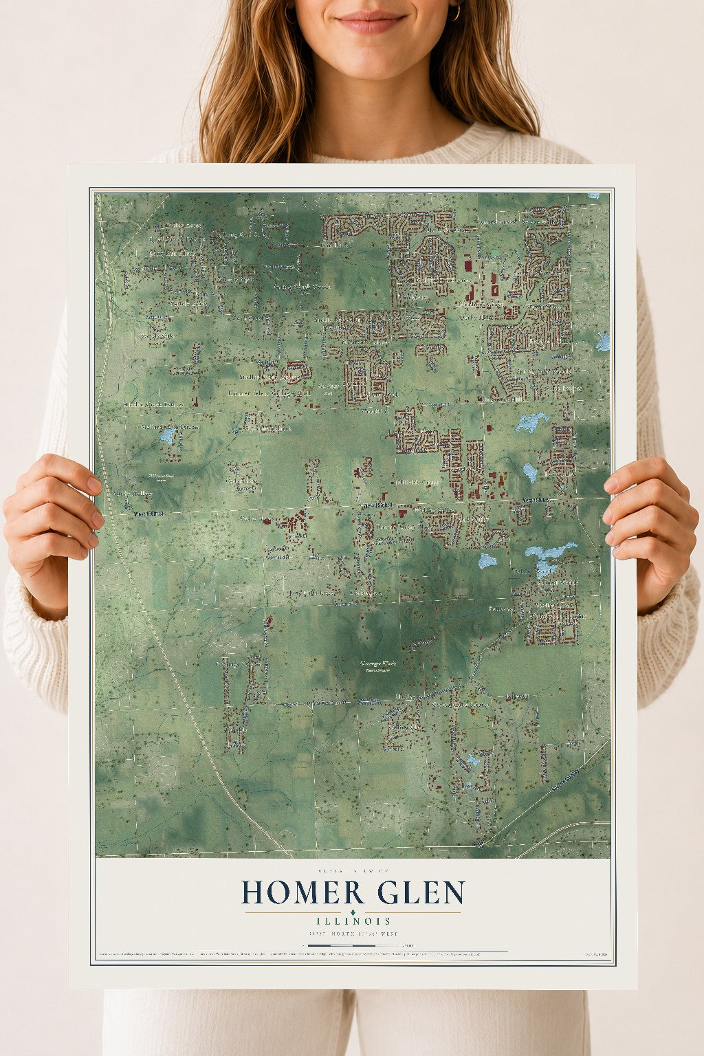 Map of Homer Glen, Illinois, 18 x 24 inch unframed archival matte print