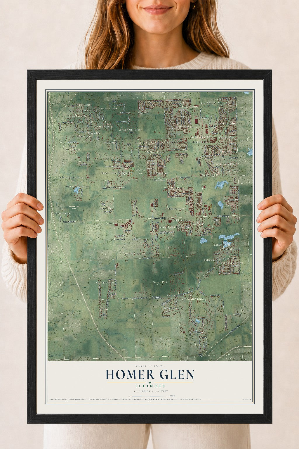 Map of Homer Glen, Illinois, 18 x 24 inch print in a black wood frame