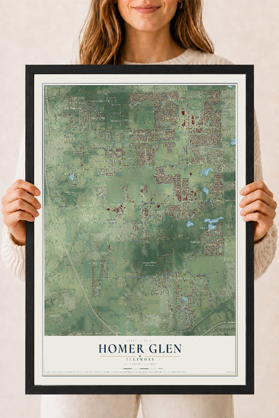 Map of Homer Glen, Illinois, 18 x 24 inch print in a black wood frame