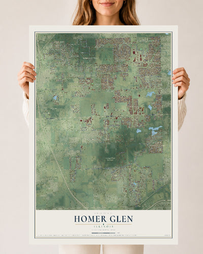 Map of Homer Glen, Illinois, 24 x 36 inch unframed archival matte print
