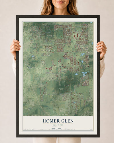 Map of Homer Glen, Illinois, 24 x 36 inch print in a black wood frame