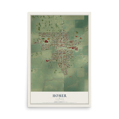 Map of Homer, Illinois, 12 x 18 inch unframed archival matte print