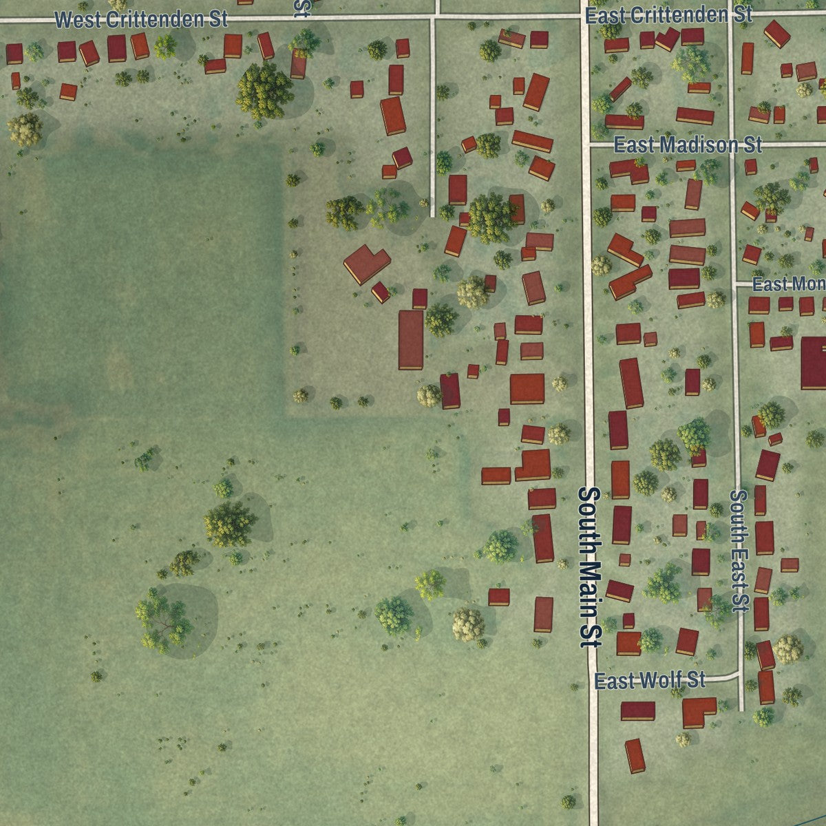Second close-up of the map of Homer, Illinois print showing more streets and buildings
