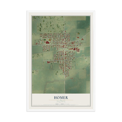 Map of Homer, Illinois, 12 x 18 inch print in a white wood frame