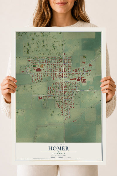 Map of Homer, Illinois, 18 x 24 inch unframed archival matte print