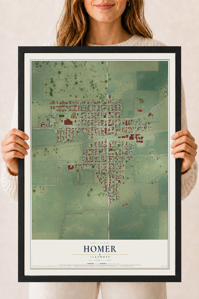 Map of Homer, Illinois, 18 x 24 inch print in a black wood frame