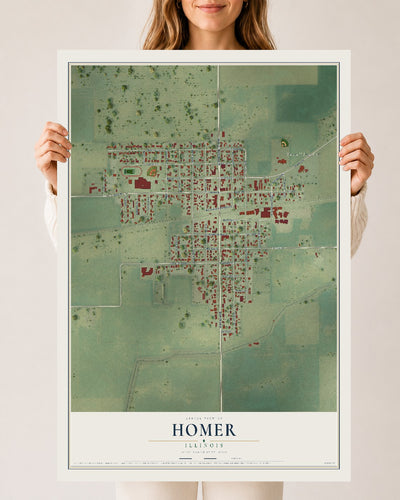 Map of Homer, Illinois, 24 x 36 inch unframed archival matte print