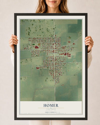 Map of Homer, Illinois, 24 x 36 inch print in a black wood frame