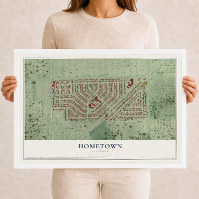 Map of Hometown, Illinois, 12 x 18 inch print in a white wood frame