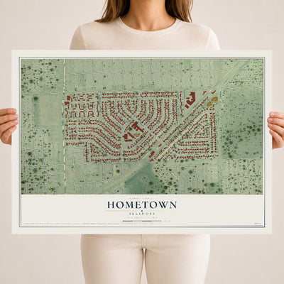 Map of Hometown, Illinois, 18 x 24 inch unframed archival matte print