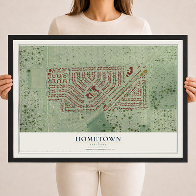Map of Hometown, Illinois, 18 x 24 inch print in a black wood frame