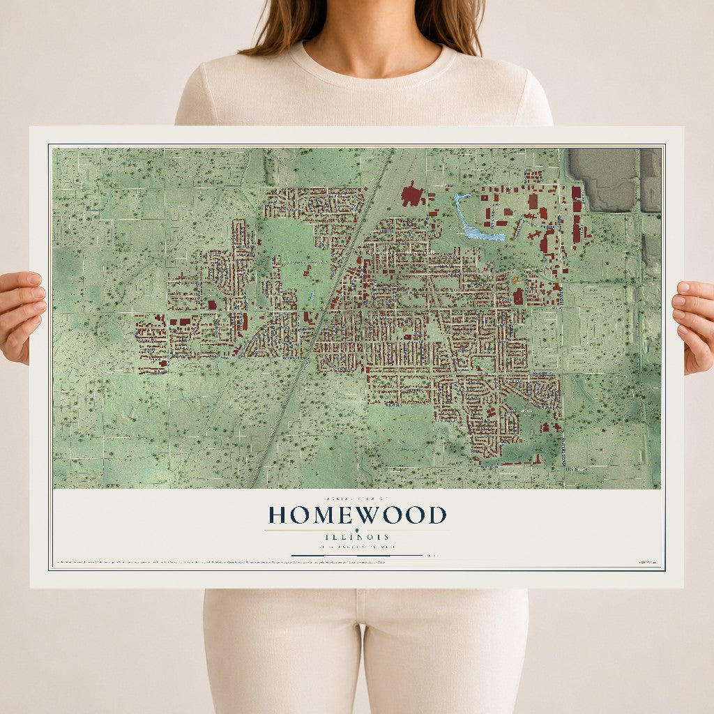 Map of Homewood, Illinois, 18 x 24 inch unframed archival matte print