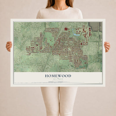 Map of Homewood, Illinois, 24 x 36 inch unframed archival matte print