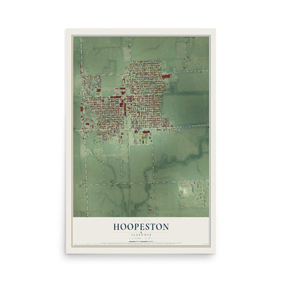 Map of Hoopeston, Illinois, 12 x 18 inch unframed archival matte print