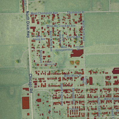 Second close-up of the map of Hoopeston, Illinois print showing more streets and buildings