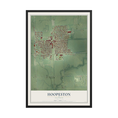 Map of Hoopeston, Illinois, 12 x 18 inch print in a black wood frame