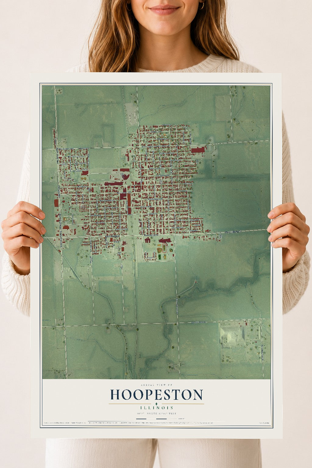 Map of Hoopeston, Illinois, 18 x 24 inch unframed archival matte print