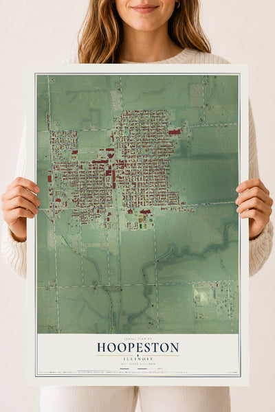 Map of Hoopeston, Illinois, 18 x 24 inch unframed archival matte print