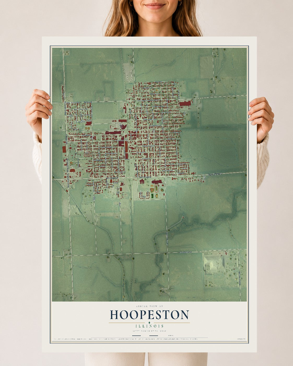 Map of Hoopeston, Illinois, 24 x 36 inch unframed archival matte print