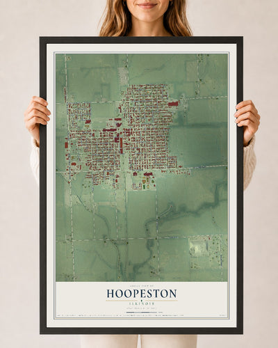 Map of Hoopeston, Illinois, 24 x 36 inch print in a black wood frame