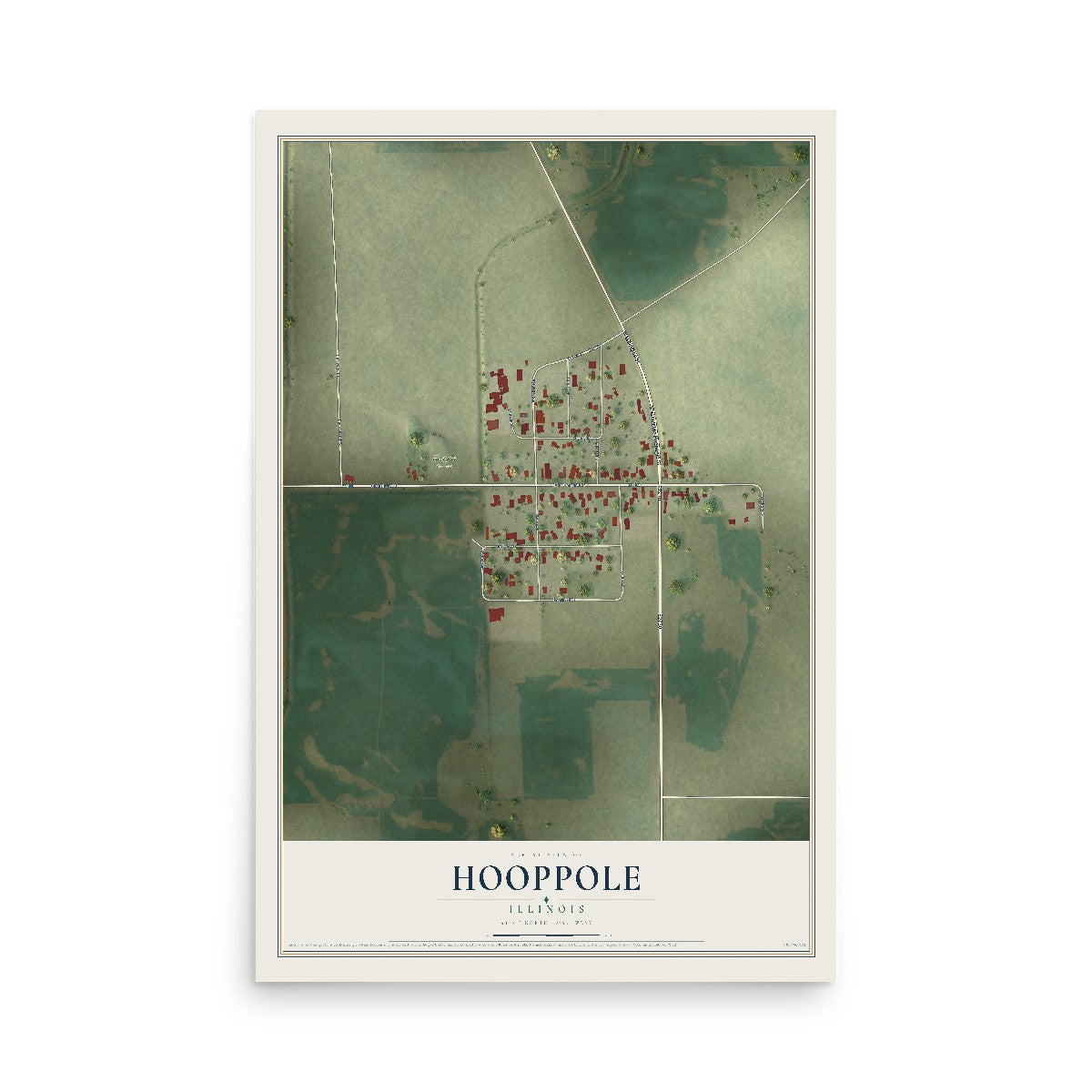 Map of Hooppole, Illinois, 12 x 18 inch unframed archival matte print