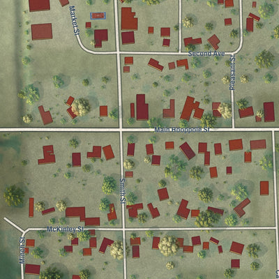 Close-up of the map of Hooppole, Illinois print showing street and building detail