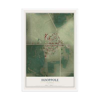 Map of Hooppole, Illinois, 12 x 18 inch print in a white wood frame