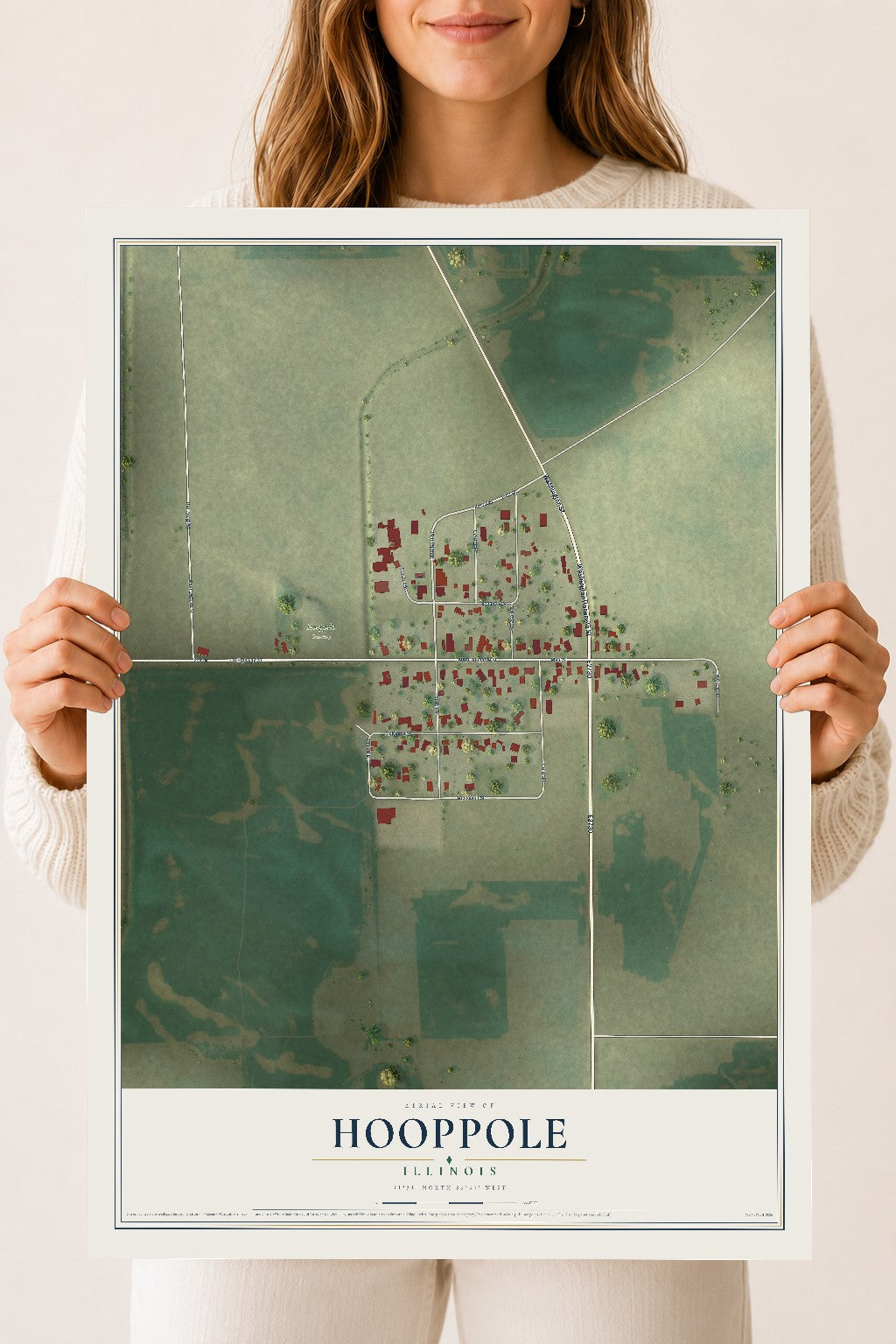 Map of Hooppole, Illinois, 18 x 24 inch unframed archival matte print